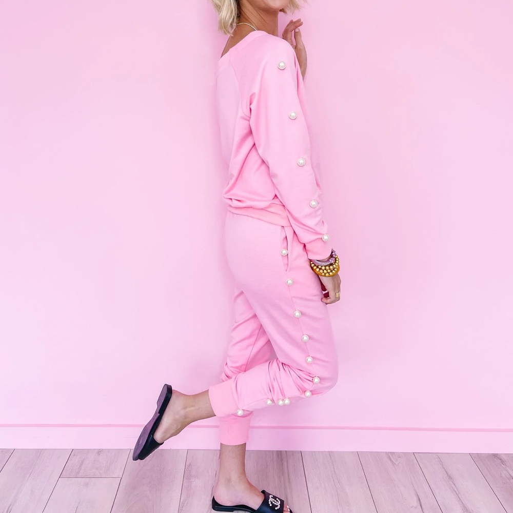 Pearl Embellished Jogger Set (Bottoms: L / Top: M)